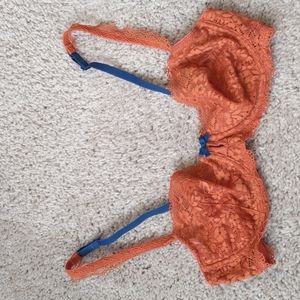 Burnt Orange and blue unlined lace bra